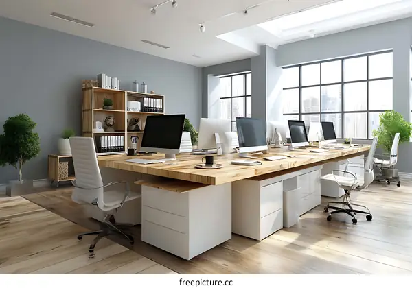 Modern Open-Plan Office Space with Multiple Workstations