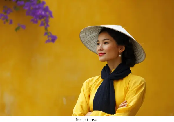 Asian Woman in Traditional Vietnamese Outfit