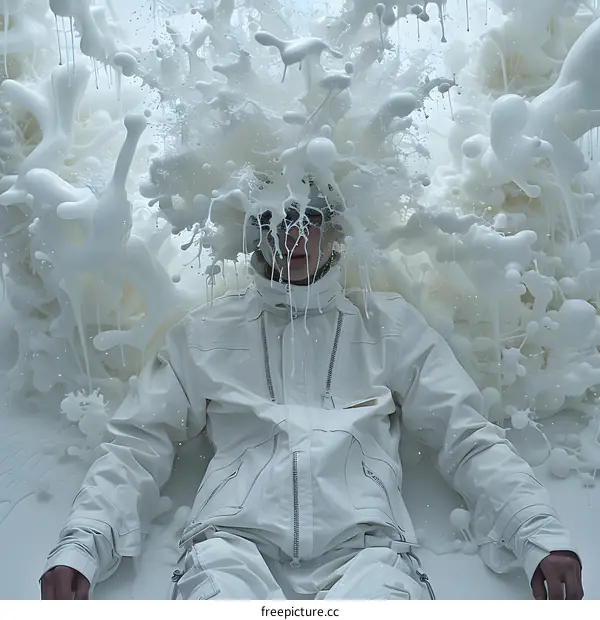 A person is covered in white goo