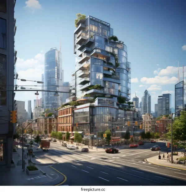 futuristic city with skyscrapers made of glass and steel