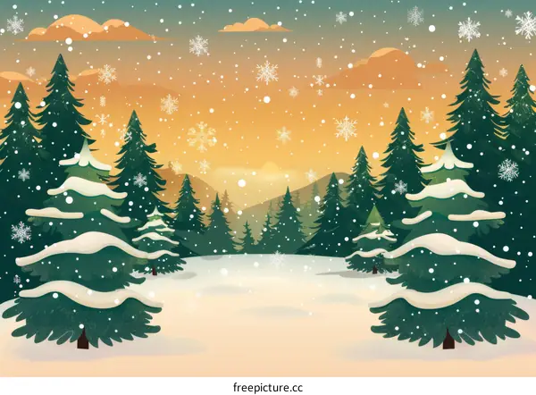 Tranquil Winter Forest Sunset: A Snowscape of Serenity