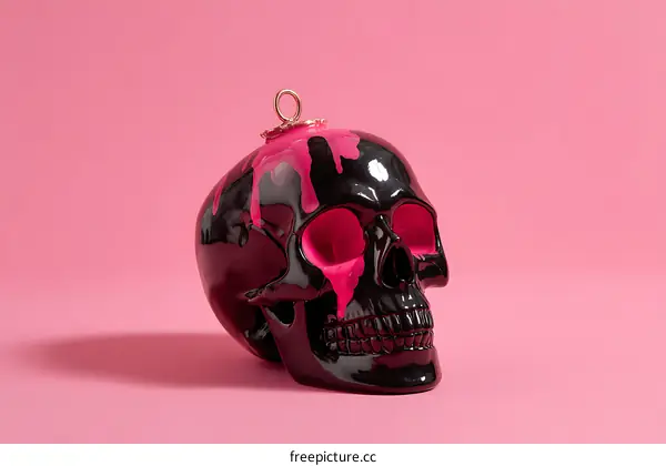 Pink Dripping Skull Ornament on a Pink Background