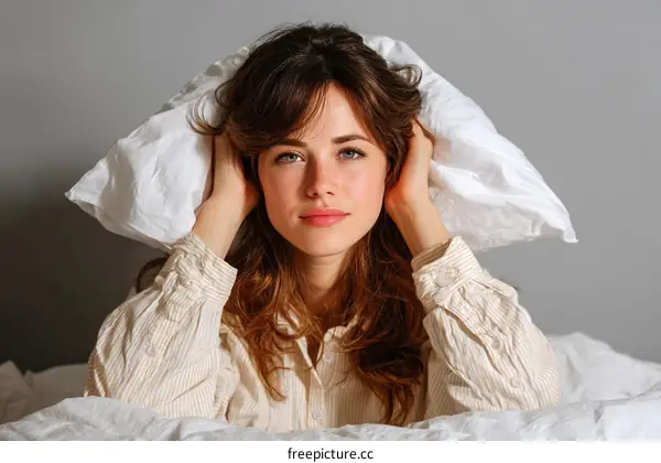 Woman Blocking Out Noise With Pillow