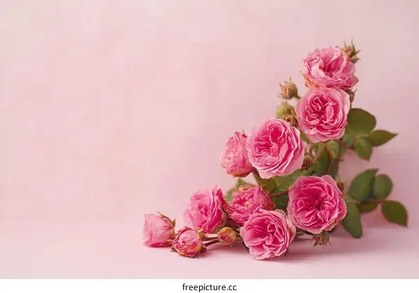 Beautiful Pink Roses Bouquet on Pink Background
