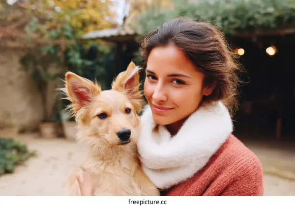 Woman and Dog Outdoors Autumnal Scene