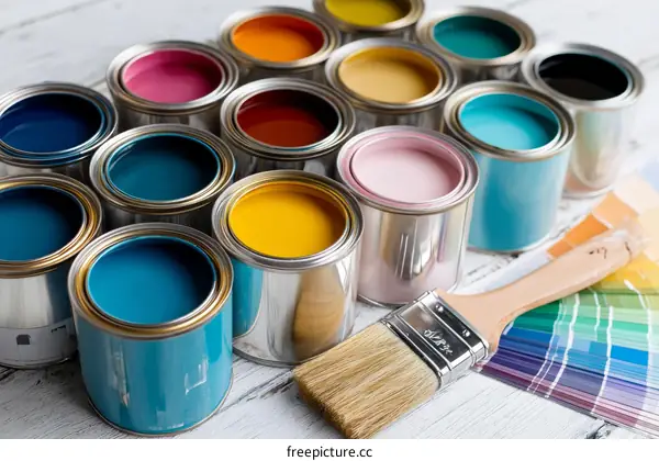 Assorted Paint Cans and Color Chart
