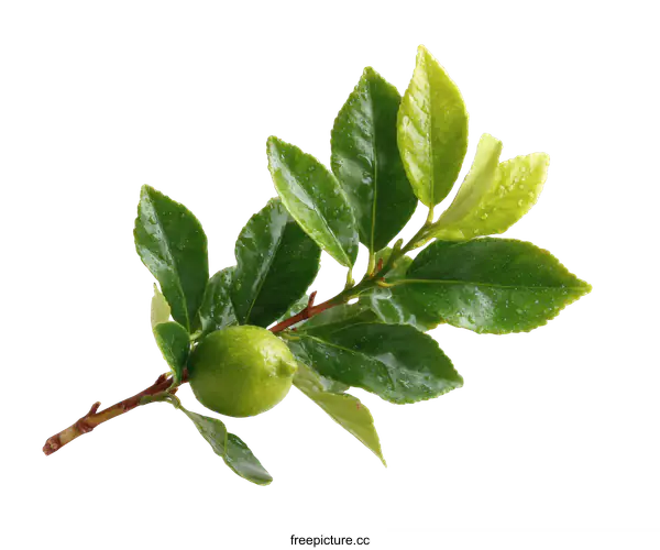 [Transparent Background PNG]Fresh Lime Branch with Dew Drops