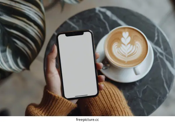 A young woman holding a smartphone with a blank screen
