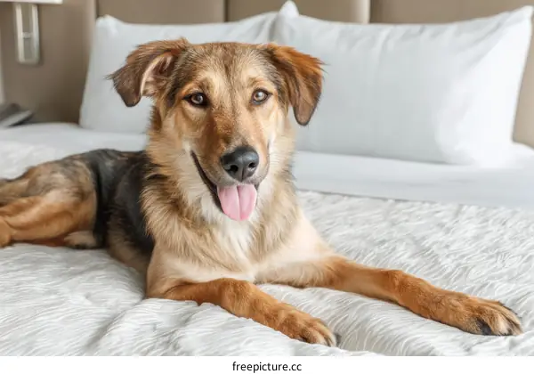 Dog Relaxing on a White Bed