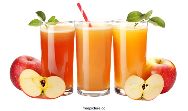 [Transparent Background PNG]Fresh Apple Juice in Glasses