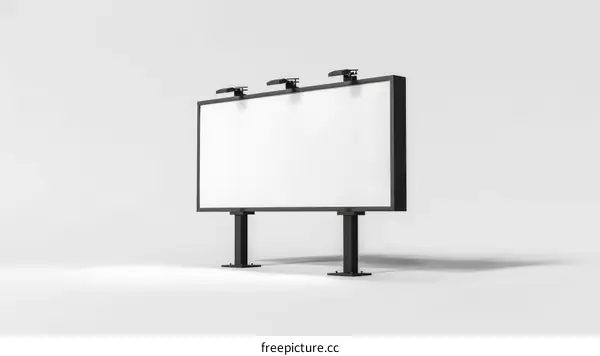 Blank billboard with three spotlights on white background