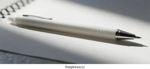 A white ballpoint pen placed on a piece of paper