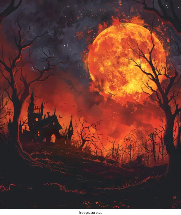 Eerie Haunted Mansion Beneath Blood Moon