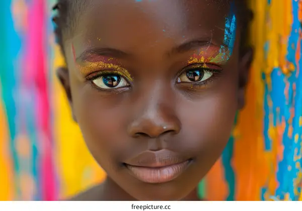 Portrait of a young African girl with face paint