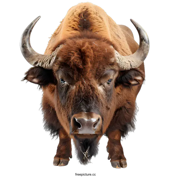 [Transparent Background PNG]Portrait of a Powerful Bison on a White Background