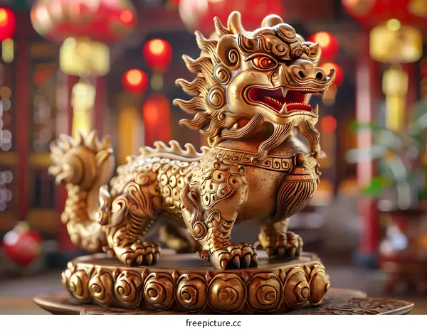 A golden lion statue.
