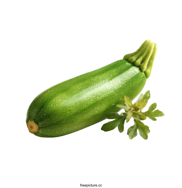 [Transparent Background PNG]Fresh Green Zucchini with Leaves on White Background