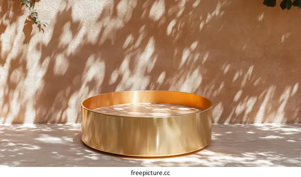 Golden Round Display Bowl Against a Tan Wall