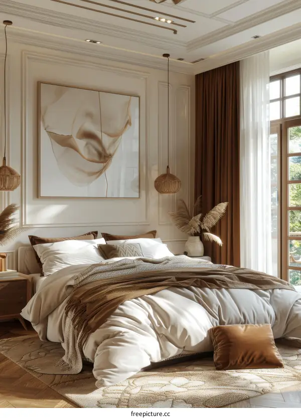 Beige and Brown Bedroom Interior Design Illustration