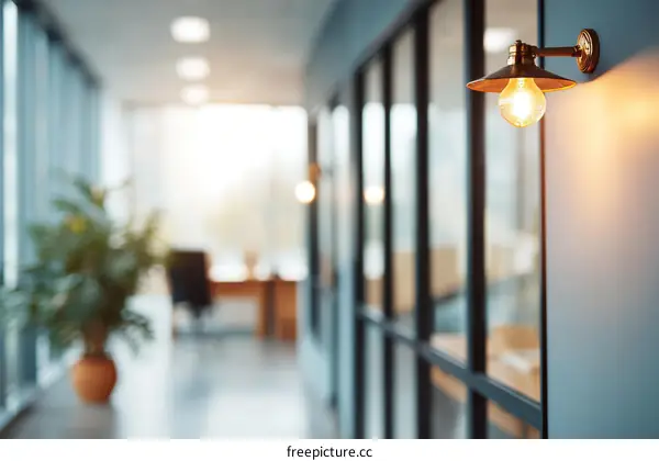 Modern Office Corridor with Warm Lighting