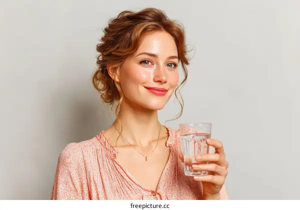 Smiling Woman Holding a Glass of Water