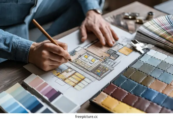 Interior Design Sketching with Color Palette