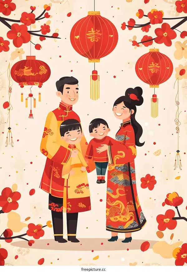 Chinese New Year Family Illustration