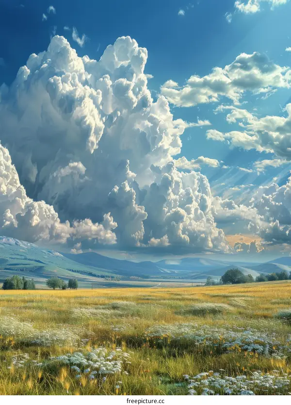 A prairie under dark clouds, it seems that a rainstorm is coming