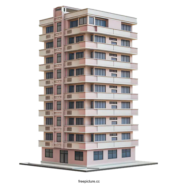 [Transparent Background PNG]Pink Apartment Building Isolated on White Background