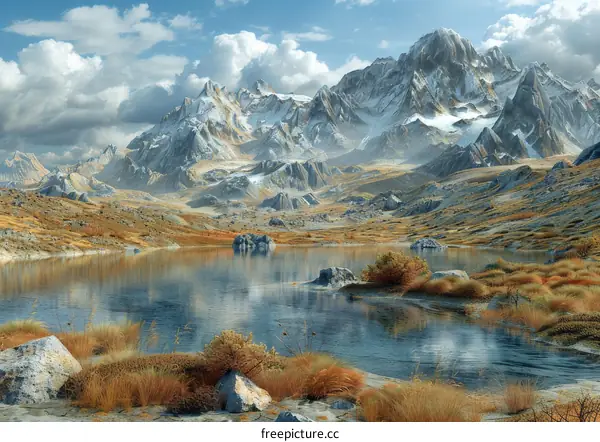 Mountains, Lake, and Sky