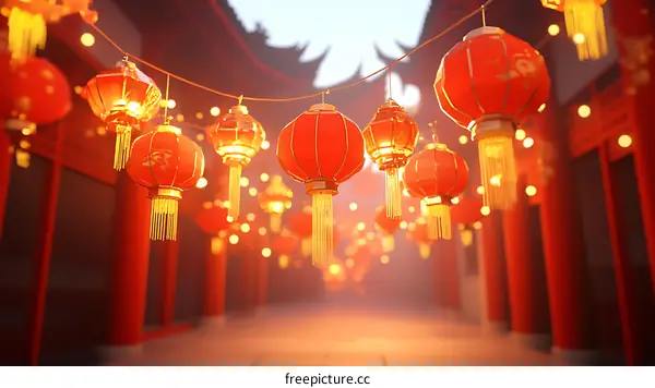 Chinese New Year Festive Lanterns in a Traditional Alley
