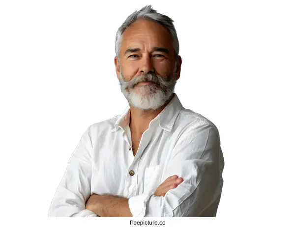 [Transparent Background PNG]portrait of a handsome man with grey hair and beard