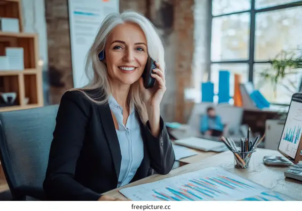 Business Woman Talking on Phone in Office