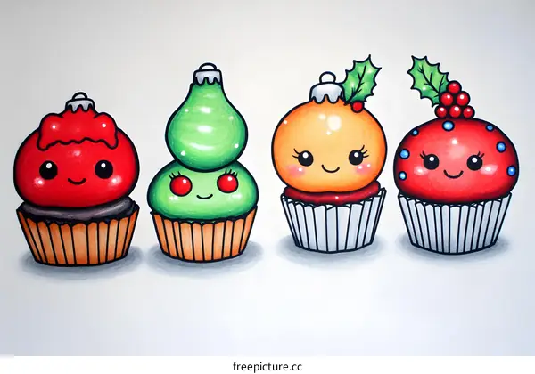 Christmas Ornament Cupcakes Illustration