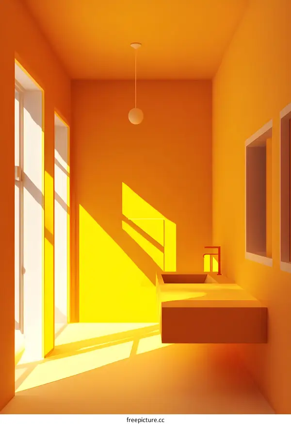 Modern Yellow Bathroom Design with Floating Sink and Sunlight