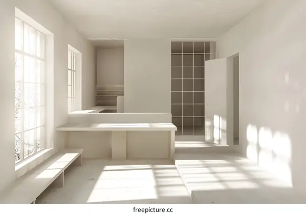 Minimalist Modern Interior Design White Empty Room with Light
