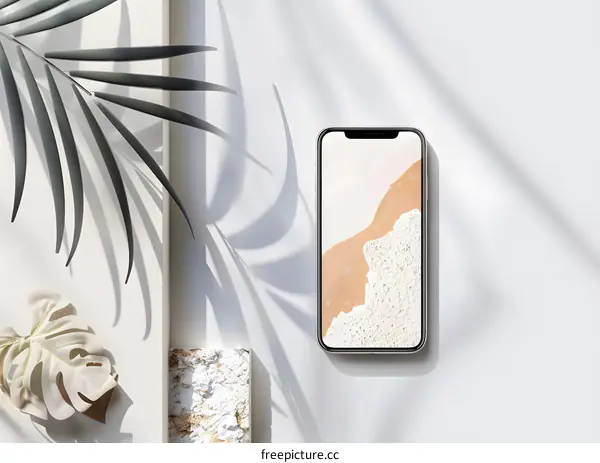 Minimalist Phone Mockup with Plant and Shadow