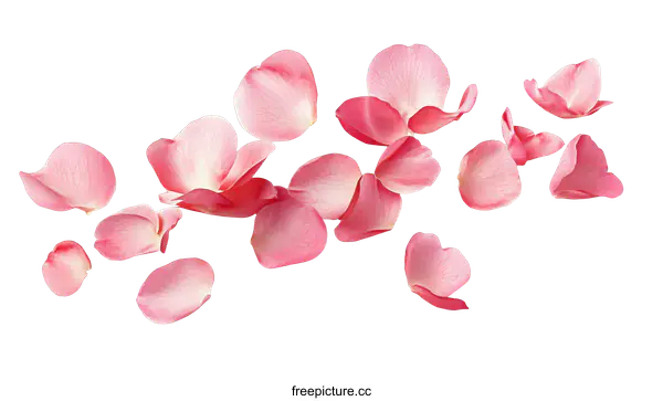 [Transparent Background PNG]Beautiful Rose Petals Falling on a White Background