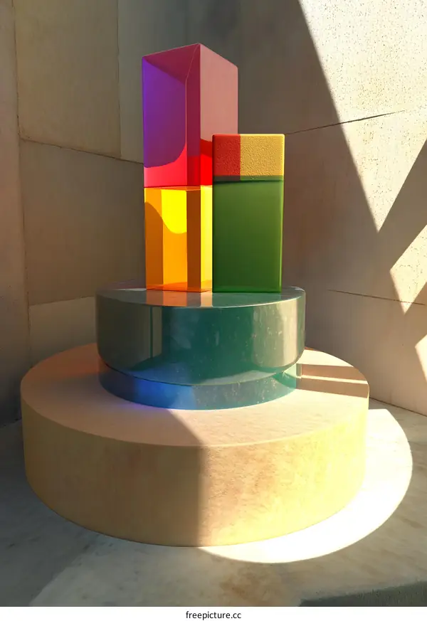 Abstract Colorful Geometric Shapes on Minimalist Background