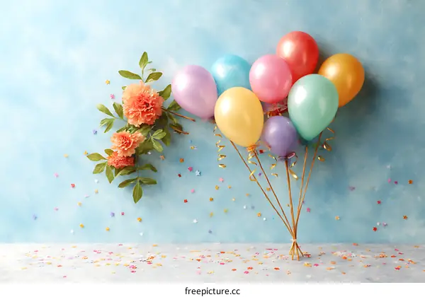 Colorful Balloons and Flowers Festive Background