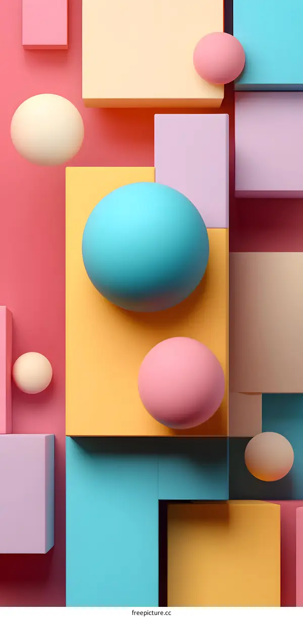 Abstract Geometric Shapes Background With Colorful Cubes And Spheres