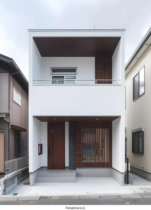 Modern White Two Story House with Wooden Accents
