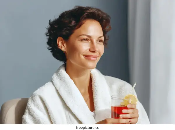 Relaxing Woman Enjoying Herbal Tea