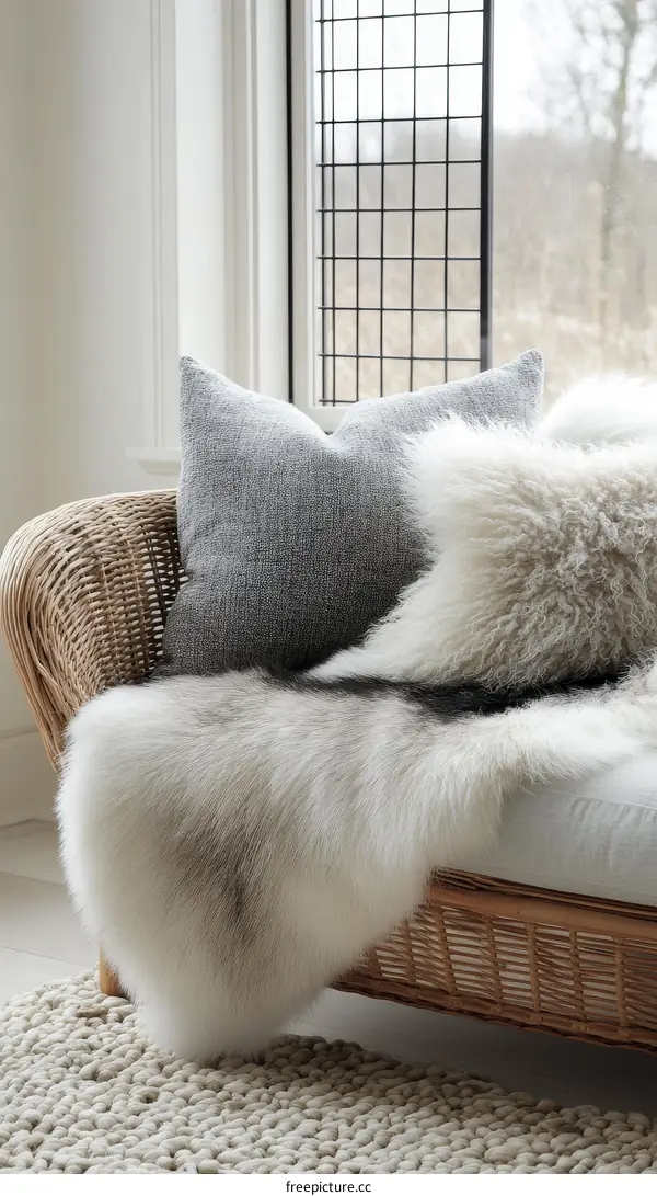 Cozy Living Room Decor with Fur Throw