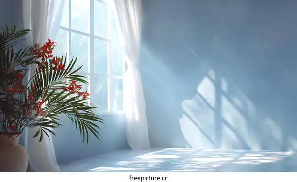 Sunlight Streaming Through a Window with Sheer Curtains