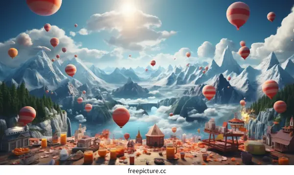 Surreal Breakfast Table with Hot Air Balloons