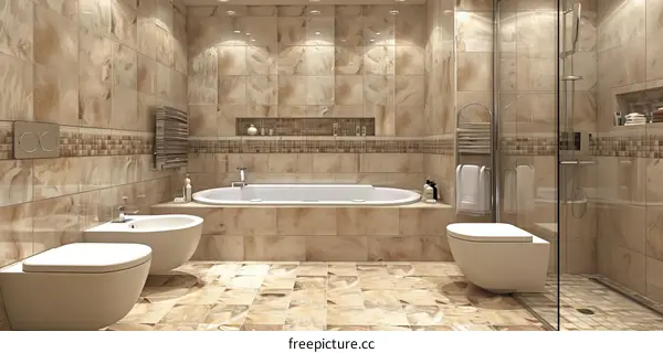 Modern Beige Bathroom Design with Tiles