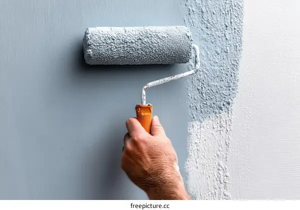 Painting a wall with a paint roller