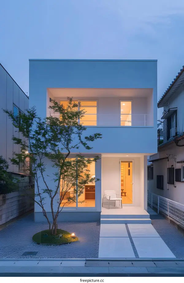 Modern Minimalist House with White Exterior and Large Windows