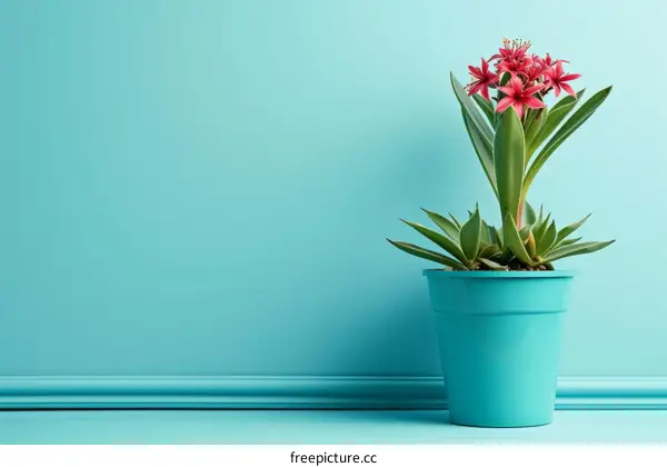 Red Flowers in Blue Pot